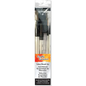 Simply Simmons Watercolor Brush Set, Short Handle Watercolor Paintbrush, White, 5 Pieces