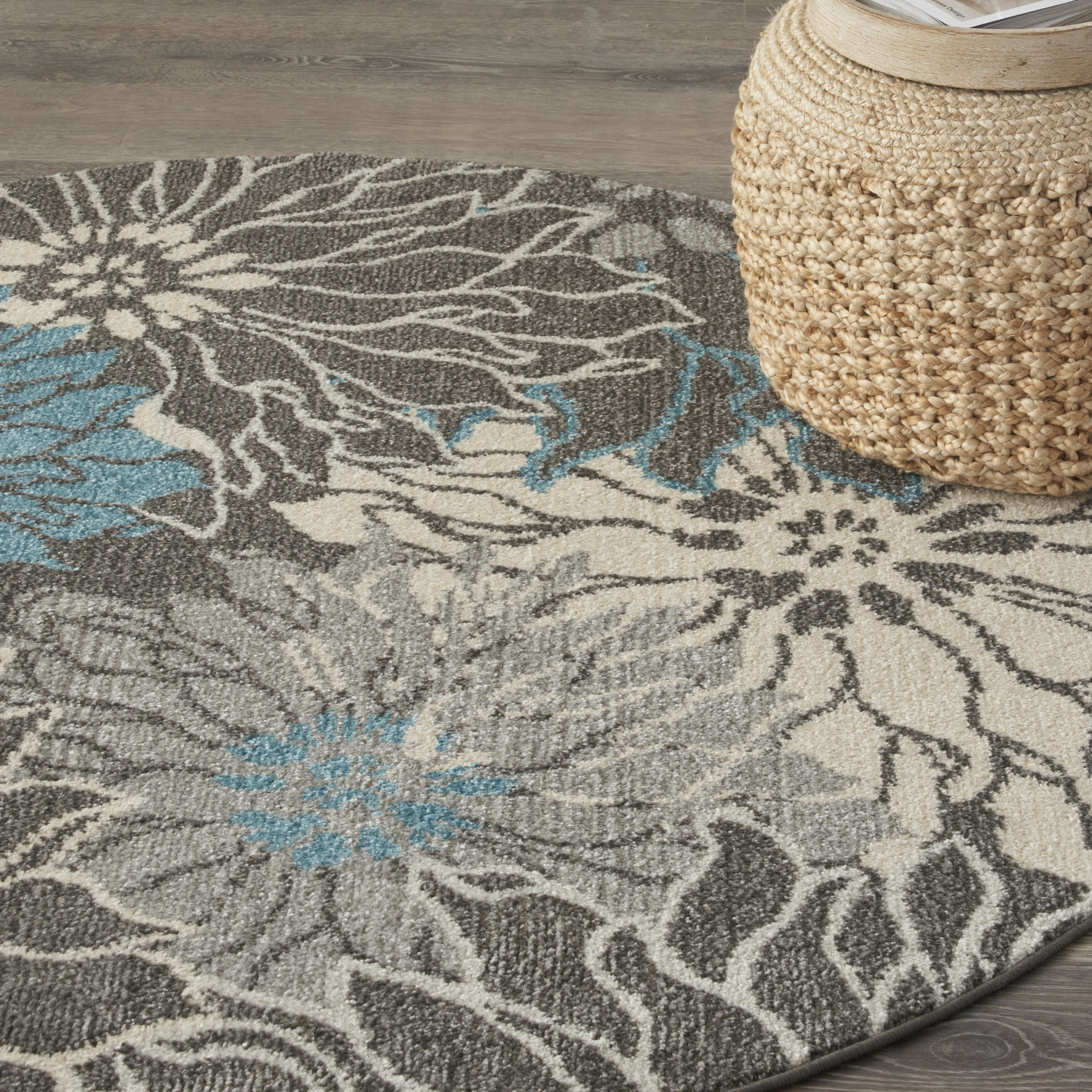 Nourison Passion 5' x Round Charcoal Blue Contemporary Indoor Rug