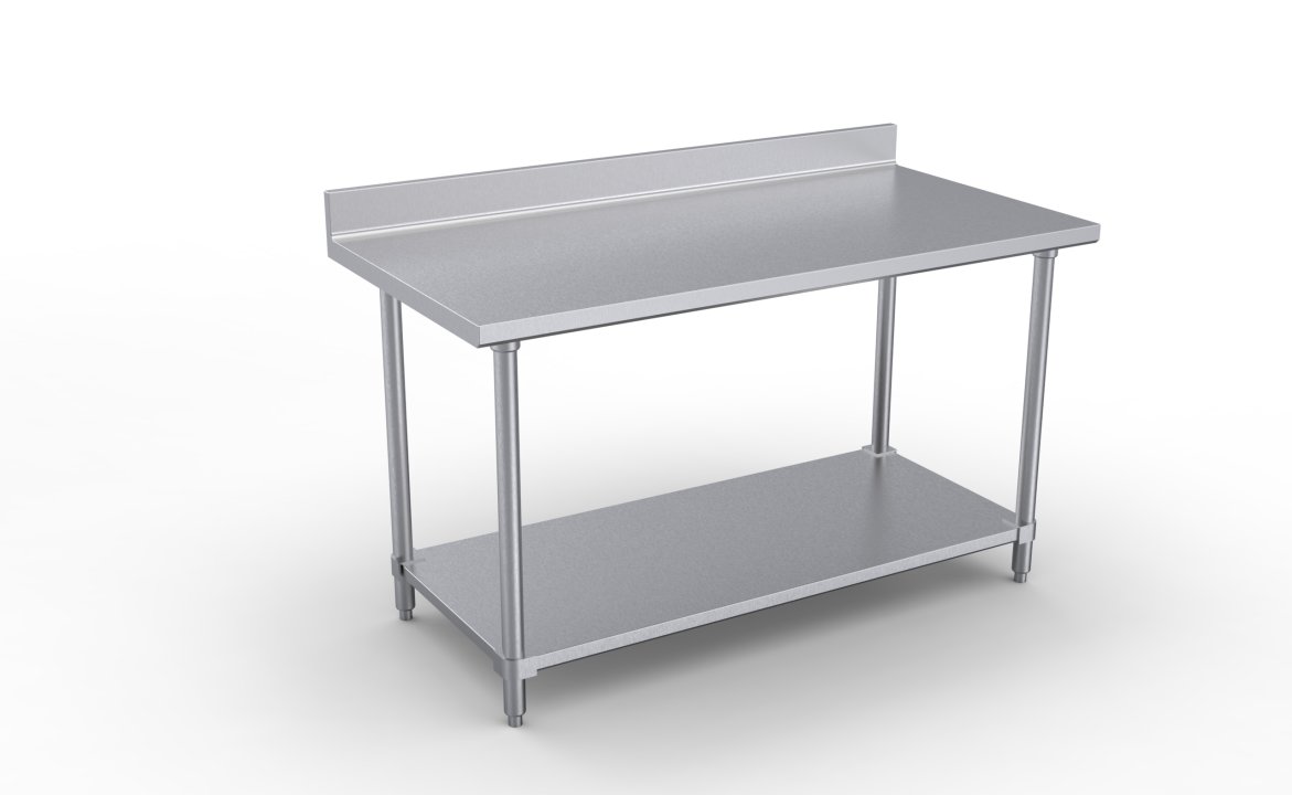 144- x 24-inch 4-Series Back of House Open Base 14-Gauge Stainless Steel Work Table with Backsplash and Bottom Shelf