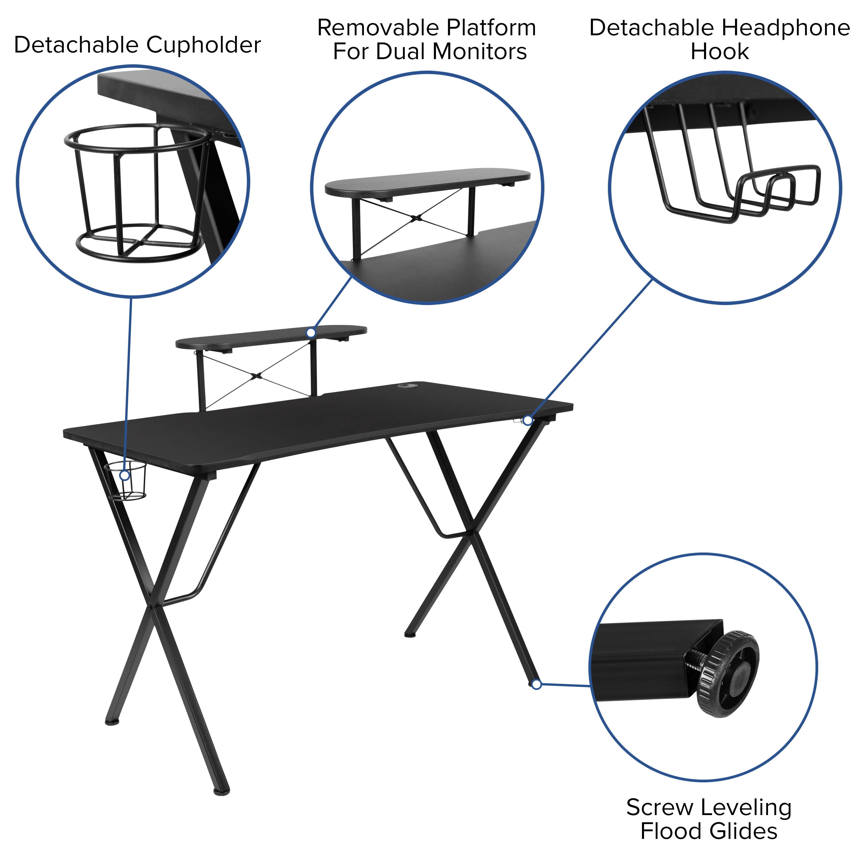Portavasos de escritorio para juegos negro/blanco, gancho para auriculares, soporte para monitor - Imagen 15 de 24