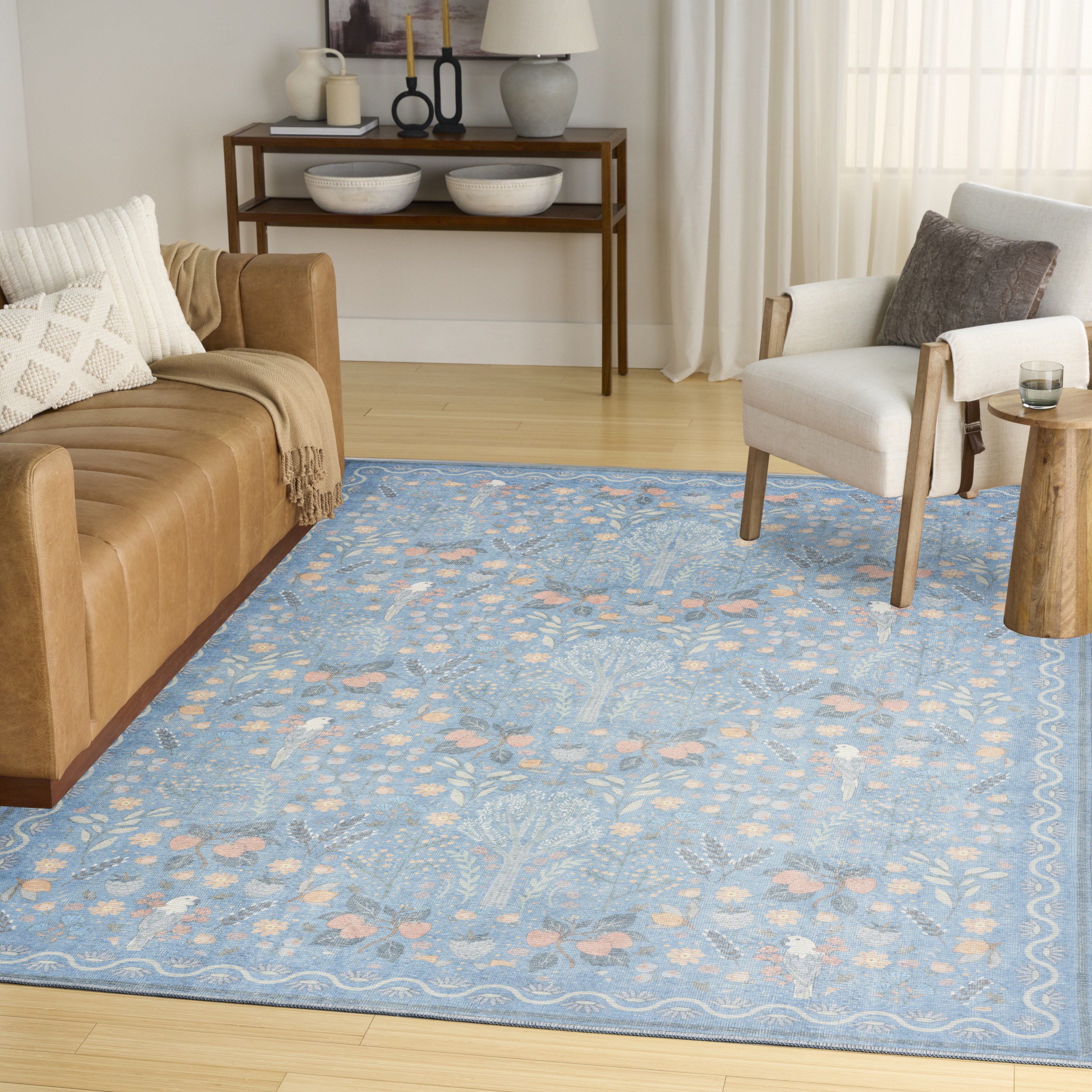 Nourison Botanical Washables 5' x 7' Light Blue Multicolor Modern Indoor Rug