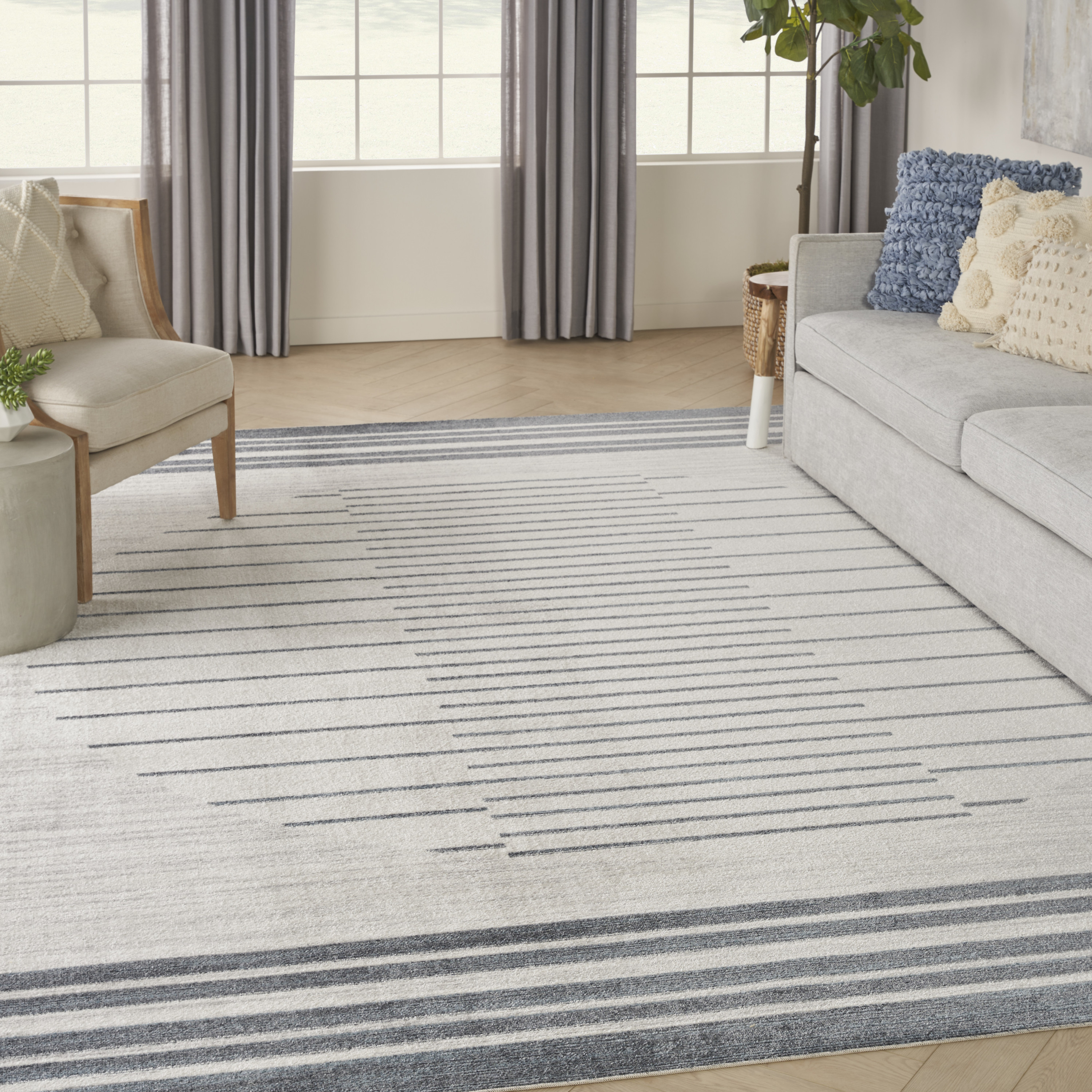Nourison Astra Machine Washable 7'10" x 10' Ivory Blue Mid-Century Modern Indoor Rug