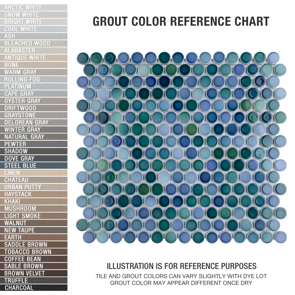 Hudson Penny Round Aquamarine 11-7/8 in. x 12-5/8 in. Porcelain Mosaic Tile