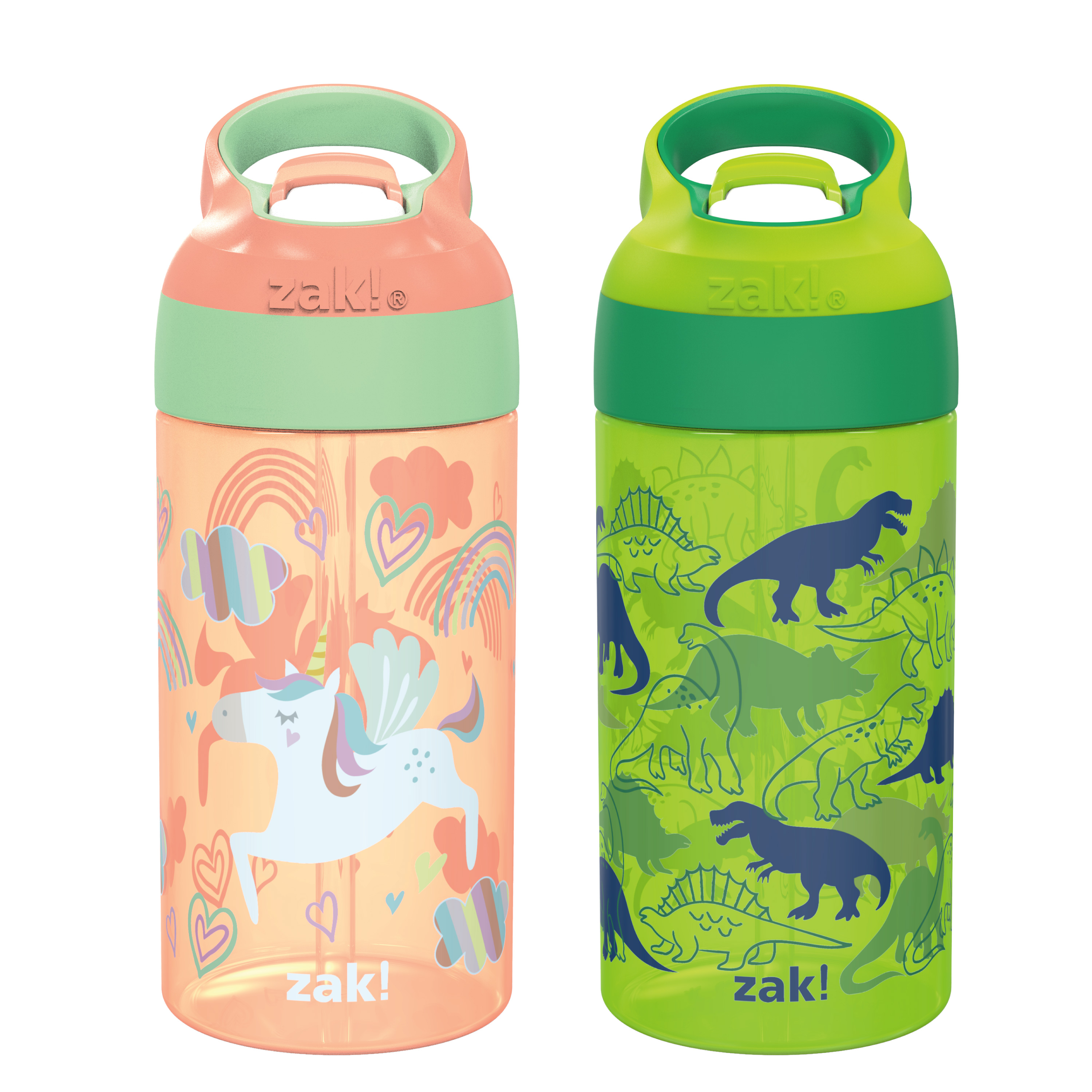 Zak Hydration 16 ounce Water Bottle, Camo Dinosaurs and Unicorns, 2-piece set slideshow image 1