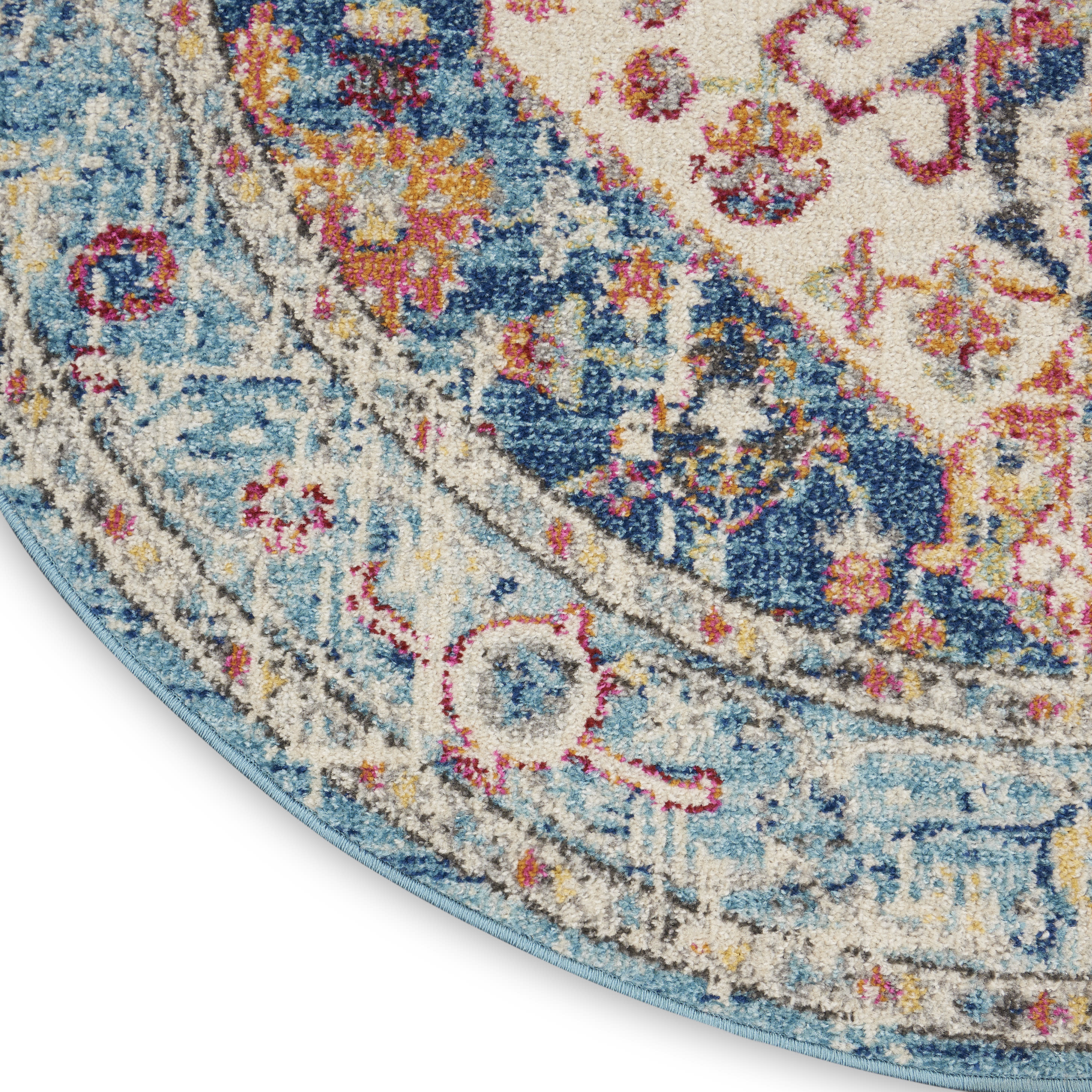 Nourison Passion 5' x Round Ivory Light Blue Bohemian Indoor Rug