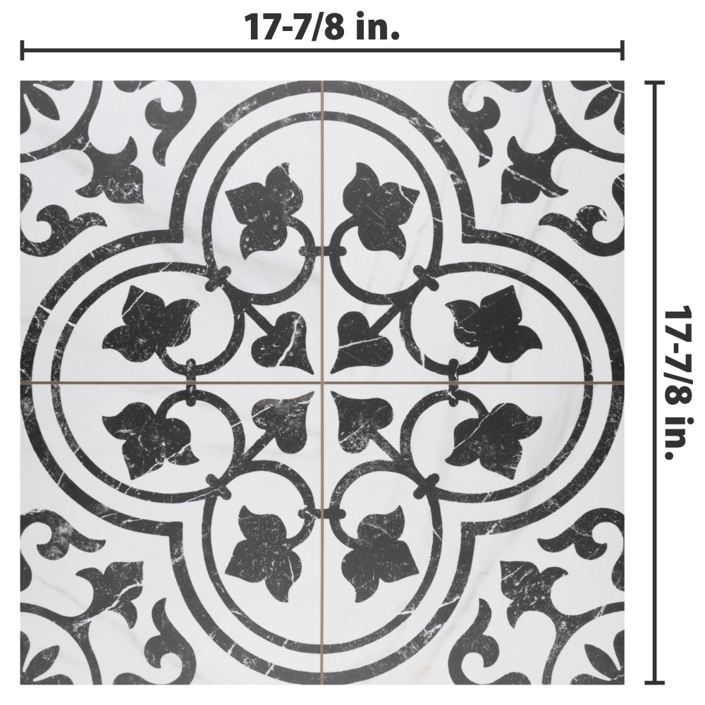 Merzoni Ornate Marquina 17-7/8 in. x 17-7/8 in. Porcelain Floor and Wall Tile