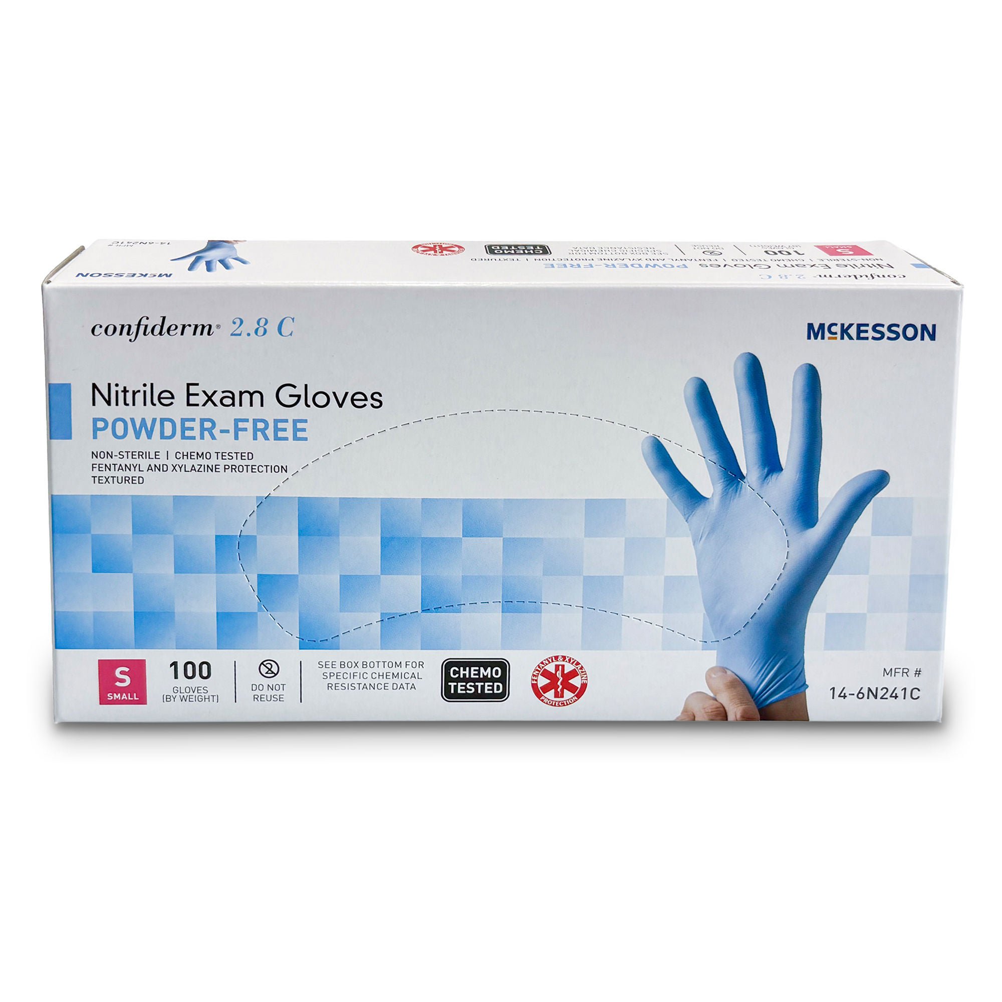McKesson Confiderm® 2.8C Nitrile Exam Gloves, Small, Ocean Blue