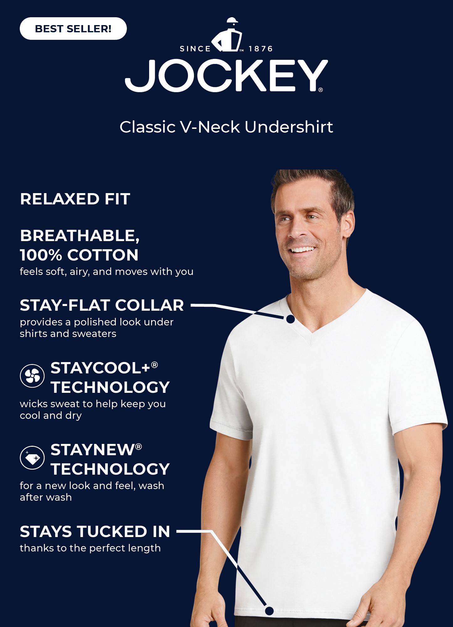 Jockey Men's Classic V-Neck Undershirt - 3 Pack - Picture 10 of 46