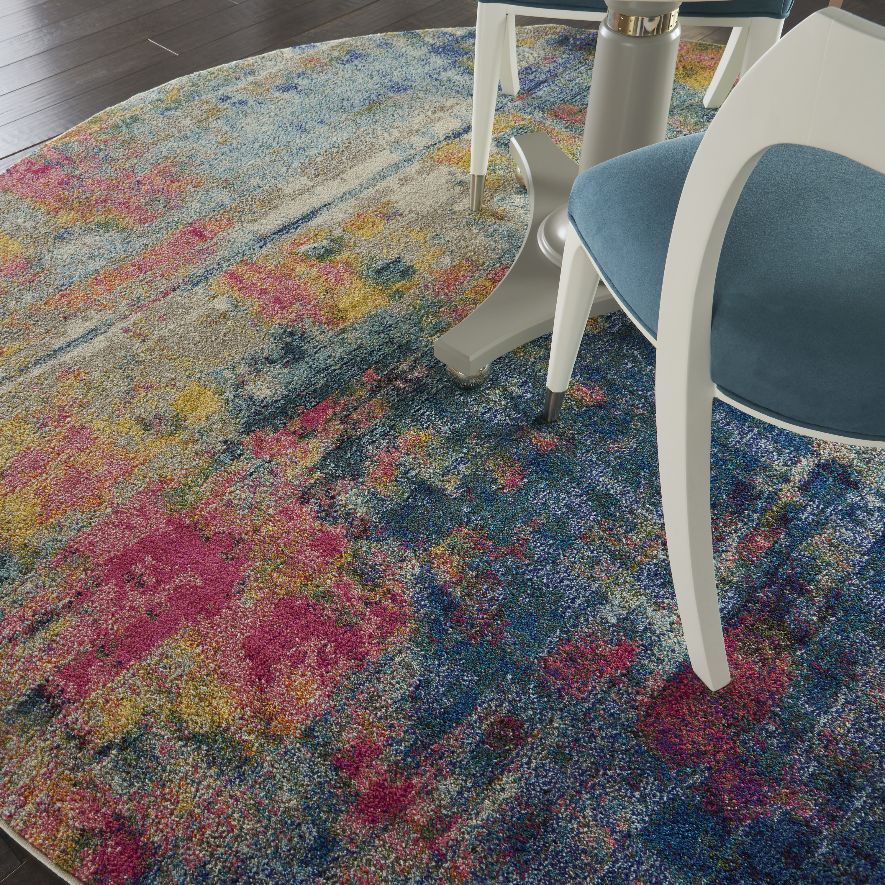 Nourison Celestial 7’10” x Round Blue Yellow Modern & Contemporary Indoor Rug