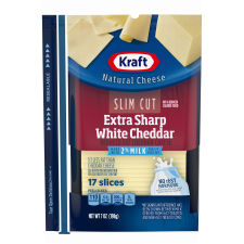 Kraft Slim Cut Extra Sharp White Cheddar Cheese Slices with 2% Milk, 17 ct Pack