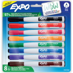 Magnetic Dry Erase Markers with Eraser, Fine Tip, Assorted Colors, 8-Count