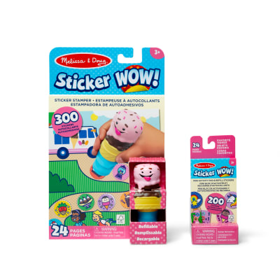 Melissa & Doug Sticker WOW!™ Ice Cream Bundle: 24-Page Activity Pad, Sticker Stamper, Mini Activity Pad, 500 Stickers, Arts and Crafts Fidget Toy Collectible Character