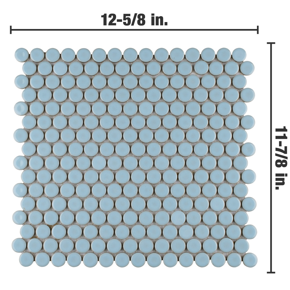 Hudson Penny Round Cashmere Blue 11-7/8 in. x 12-5/8 in. Porcelain Mosaic Tile