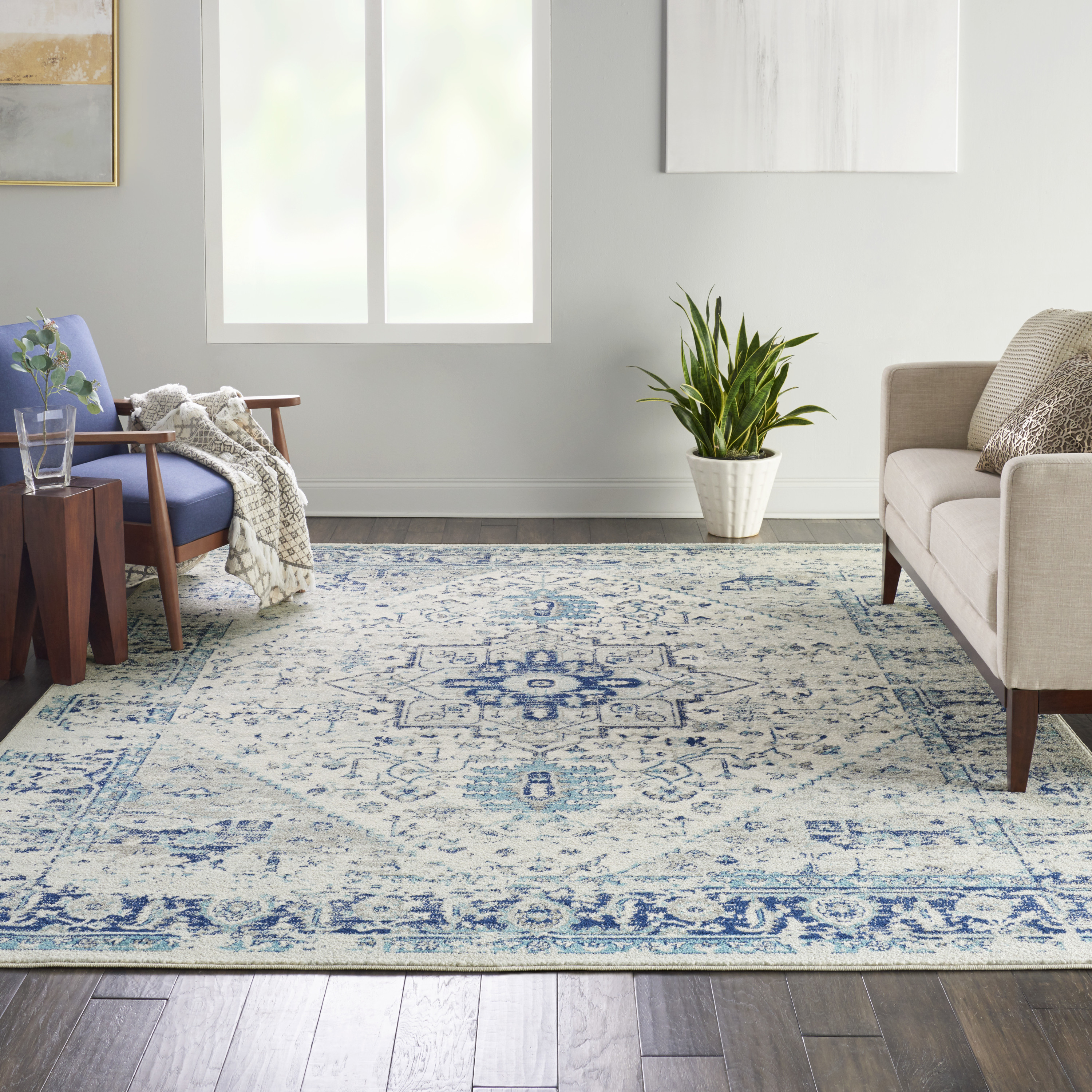 Nourison Tranquil 8' x 10' Ivory Light Blue Vintage Indoor Rug