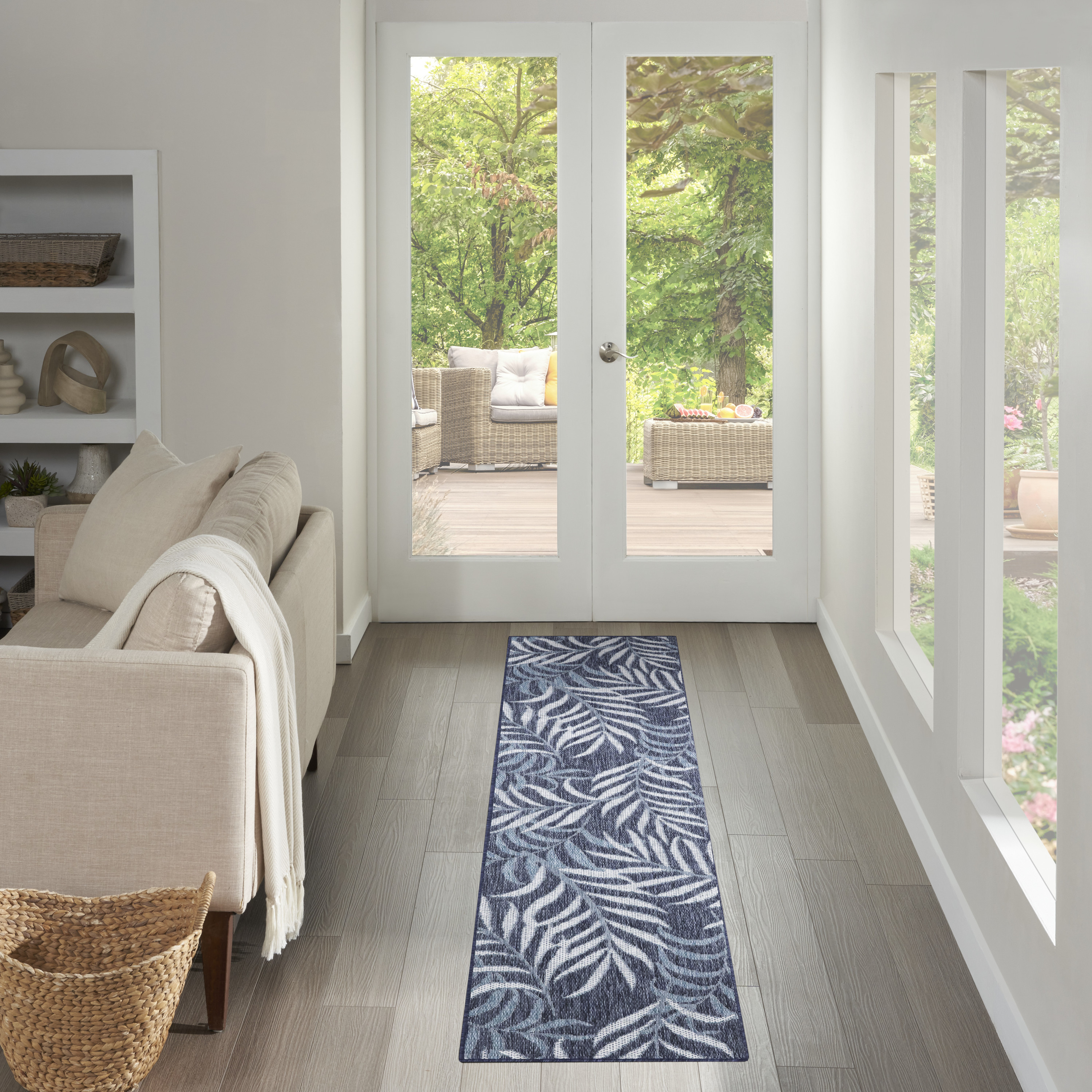 Nourison Garden Oasis 2' x 8' Navy Tropical Rug