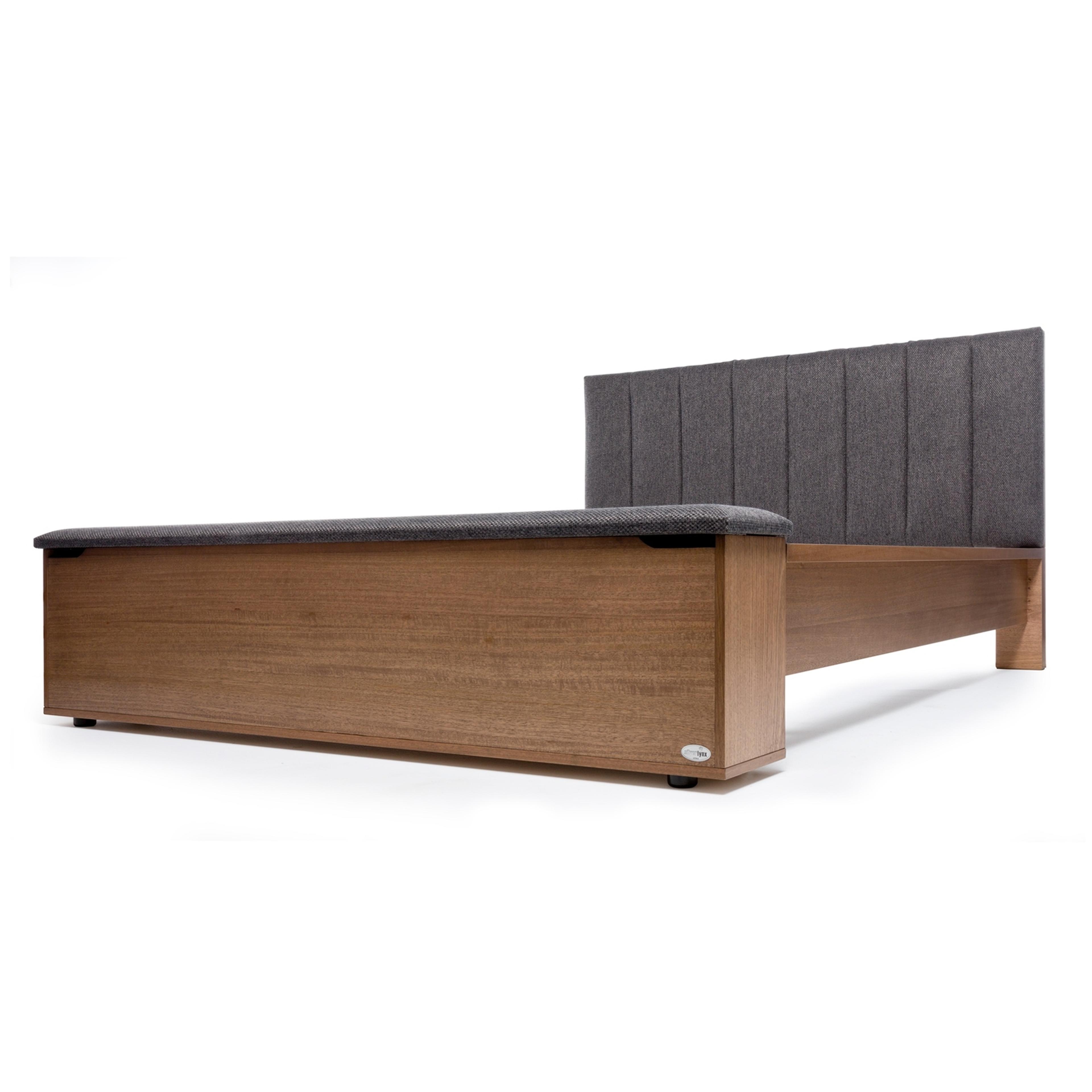 Product image of the  Lincoln Bed Frame, W/ Upholstered Headboard & Storage Foot Box Base, Latte-Warwick Checkmate Slate from Forty Winks