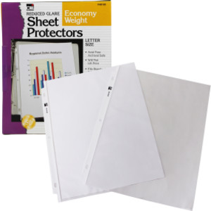 Sheet Protectors, Top Loading with Binder Holes, 2 Mils Economy Weight, Non-Glare, Letter Size, Clear, Pack of 50