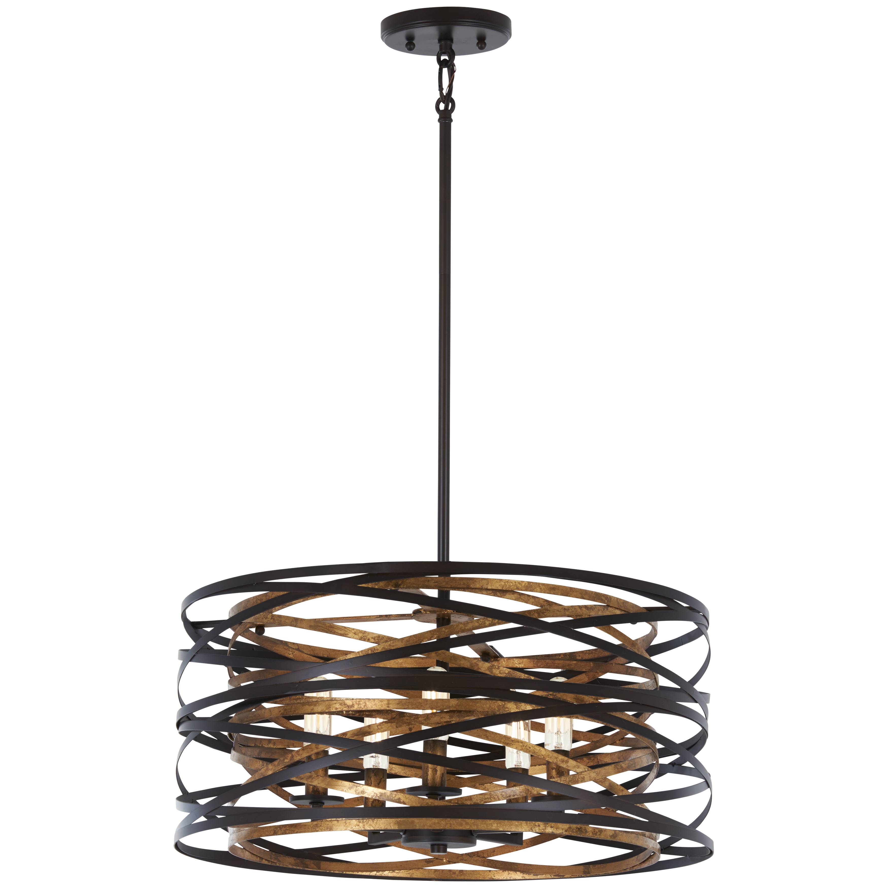 The Vortic Flow combines contemporary styling with practical versatility. Its dark bronze exterior with mosaic gold interior creates visual warmth, while the convertible design adapts from semi-flush to pendant mounting for flexible installation. - alternate view