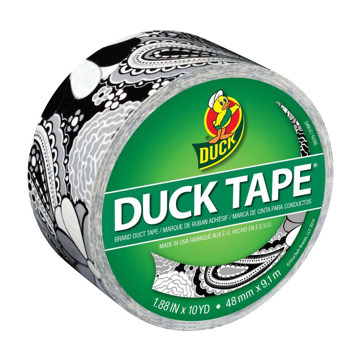 Printed Duck Tape® Brand Duct Tape - Black & White Flowers, 1.88 in. x 10 yd. Image