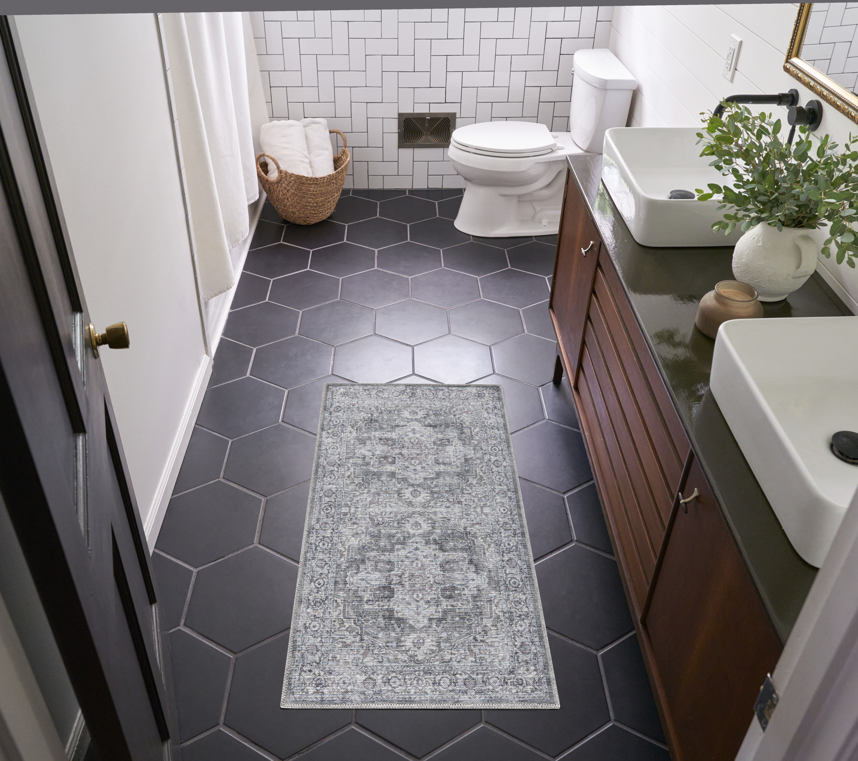 Nourison New Concept Washables 3' x 5' Ivory Grey Vintage Indoor Rug