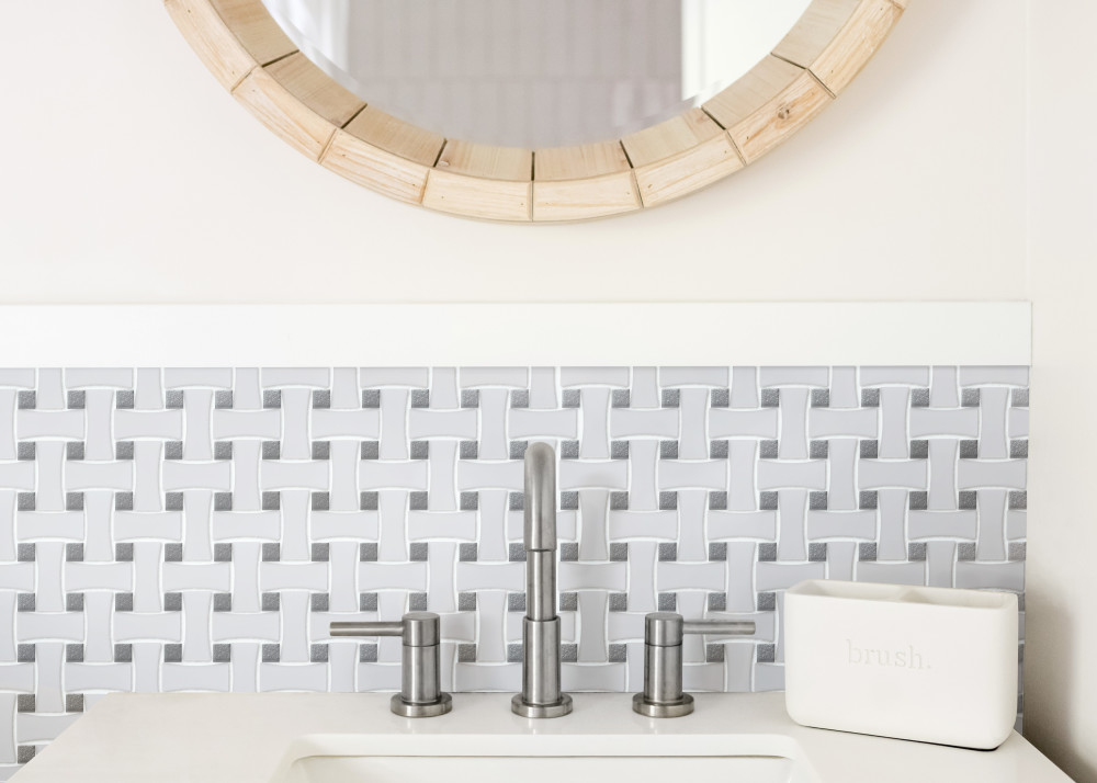 Metro Dog Bone Basketweave Matte White w/Glass Silver Dot 10x10 Rectangle Porcelain Wall Only Digital Pattern