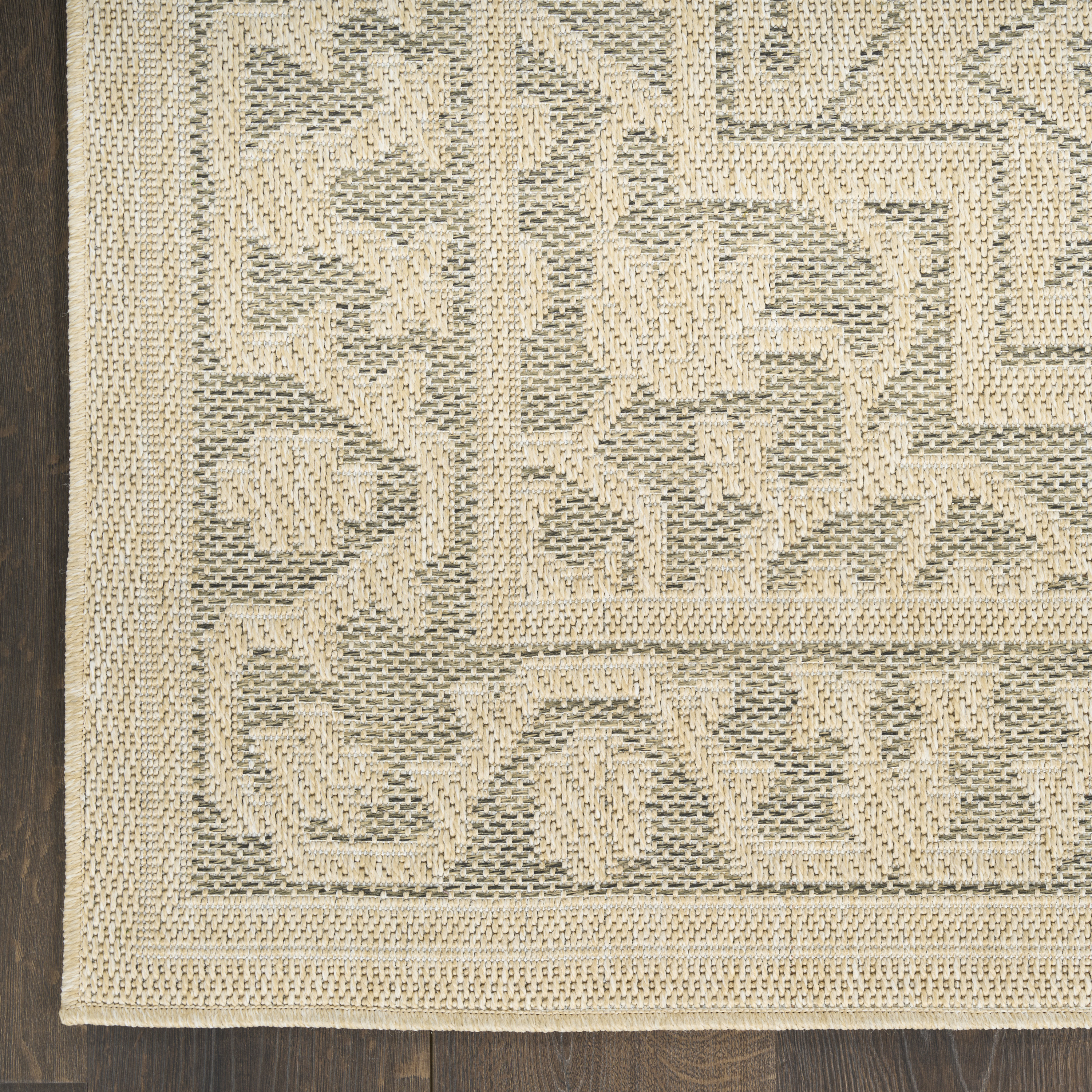 Nourison Tulum 2'2" x 10' Taupe Olive Outdoor Rug