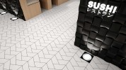 Floor Tiles Ice White Trapezium 4x9 Matte and Wow Graphite Arch 5x5 Matte