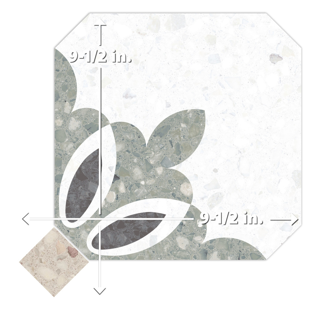 Riviera Octagon Antibes Verde with Taco Beige 7-7/8 in. x 7-7/8 in. Porcelain Floor and Wall Tile