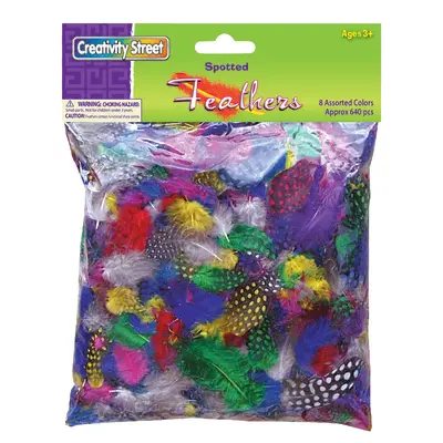 Creativity Street Spotted Guinea Feathers, Assorted Colors, Assorted Sizes, 640 Pieces
