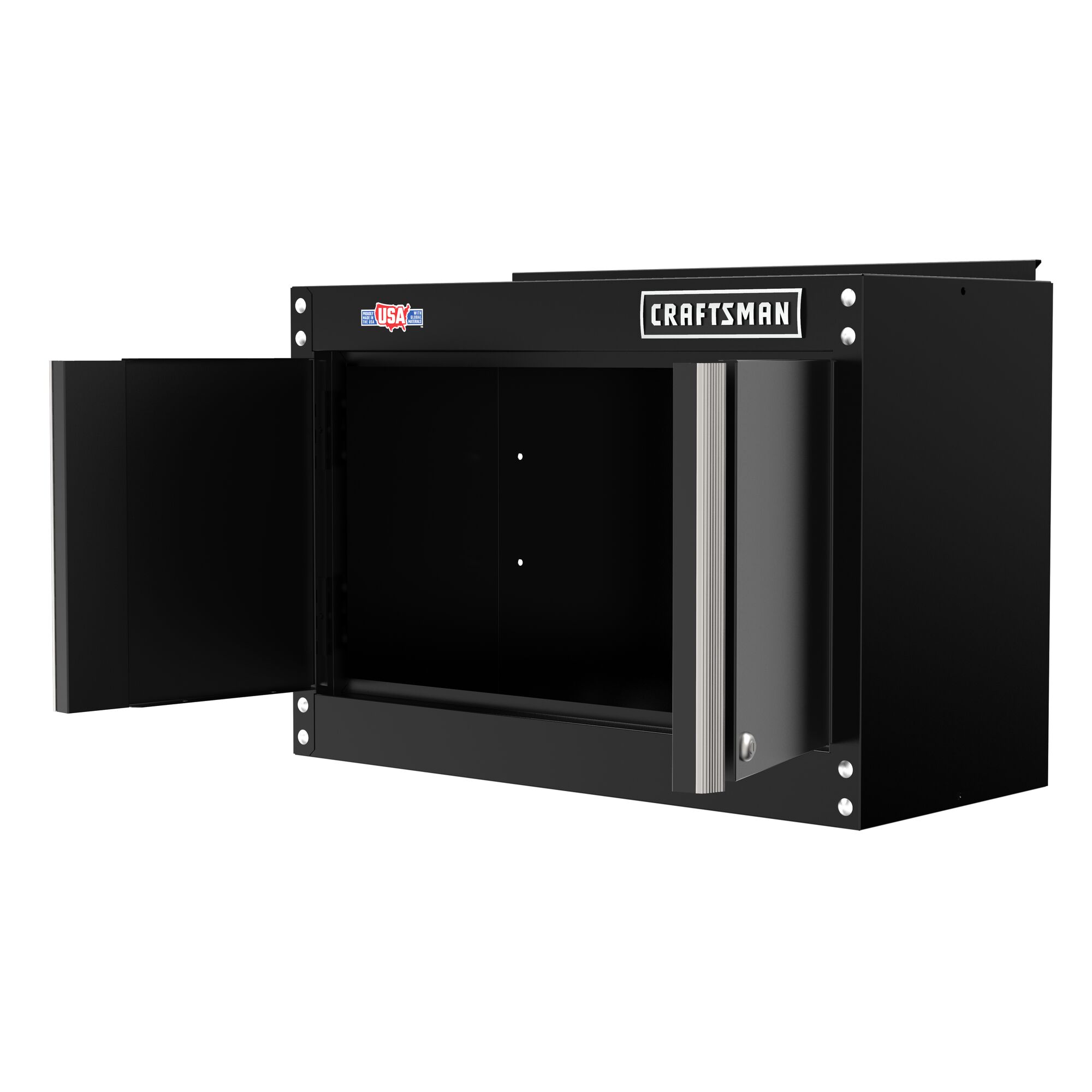 CRAFTSMAN 28-in wide by 18-in high storage wall cabinet angled view with doors open