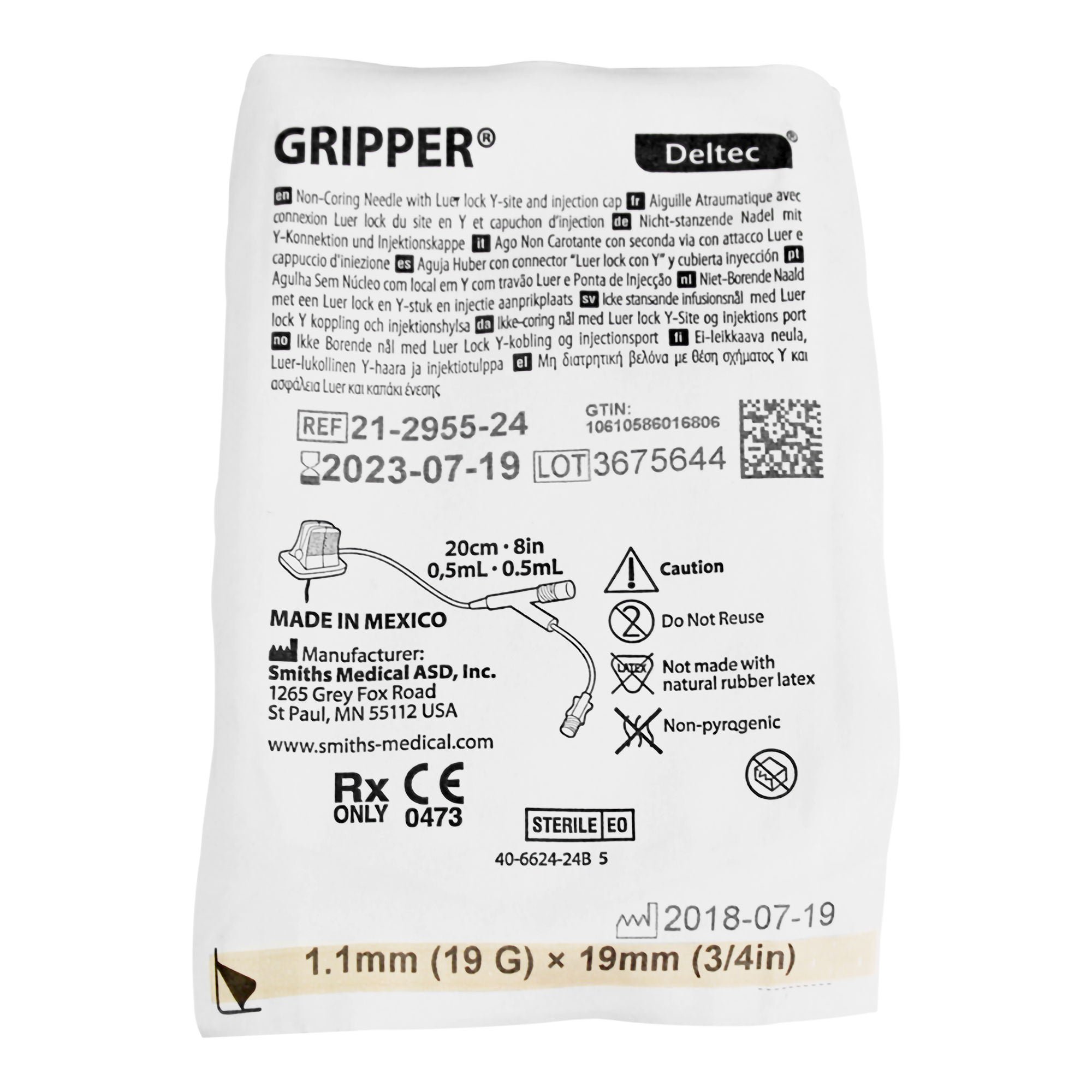 ICU Medical FKA Smiths Medical NEEDLE, GRIPPER 19GX3/4" (12/BX) 21-2955