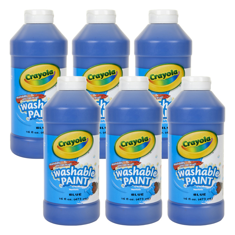 Washable Paint, Blue, 16 oz. Bottles, Pack of 6