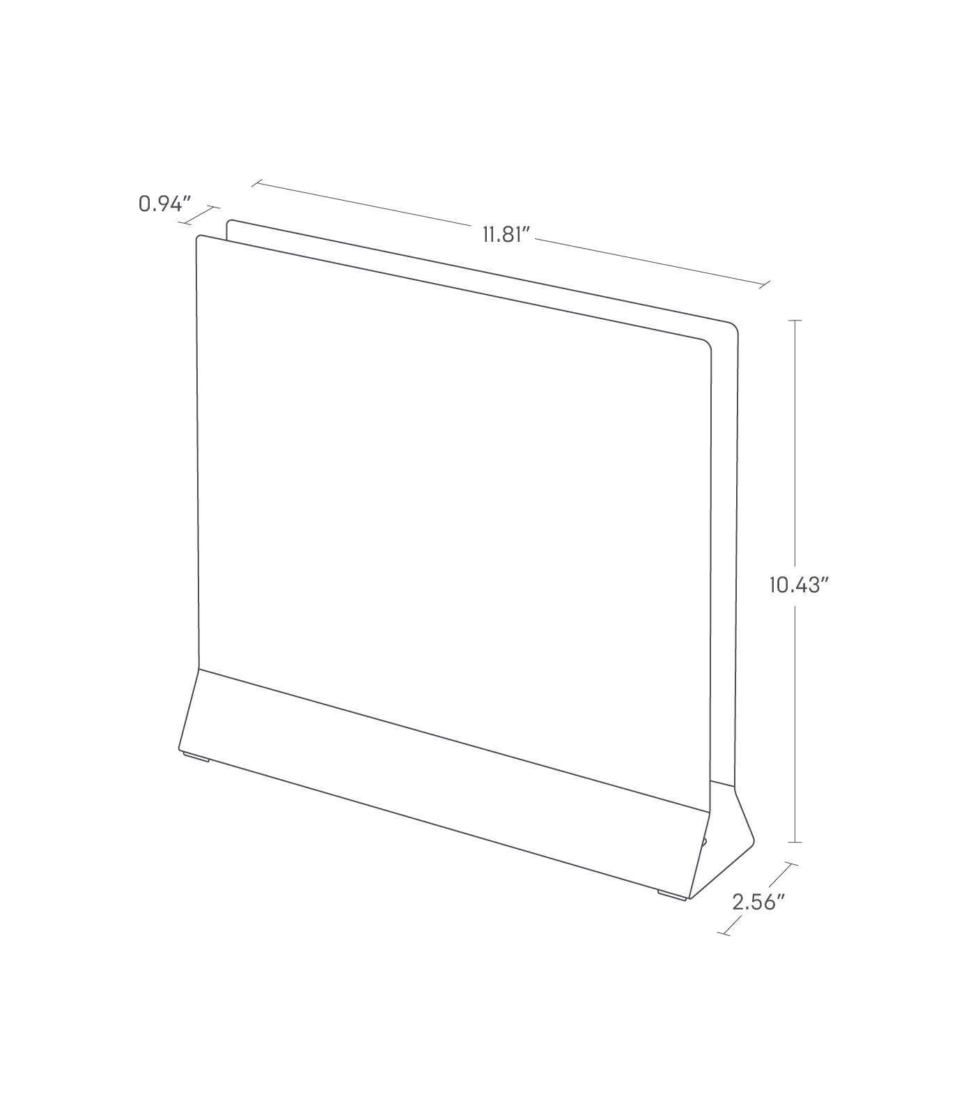 Dimension image for Placemat Stand showing frame width 11.81", height 10.43", and base depth 2.56
