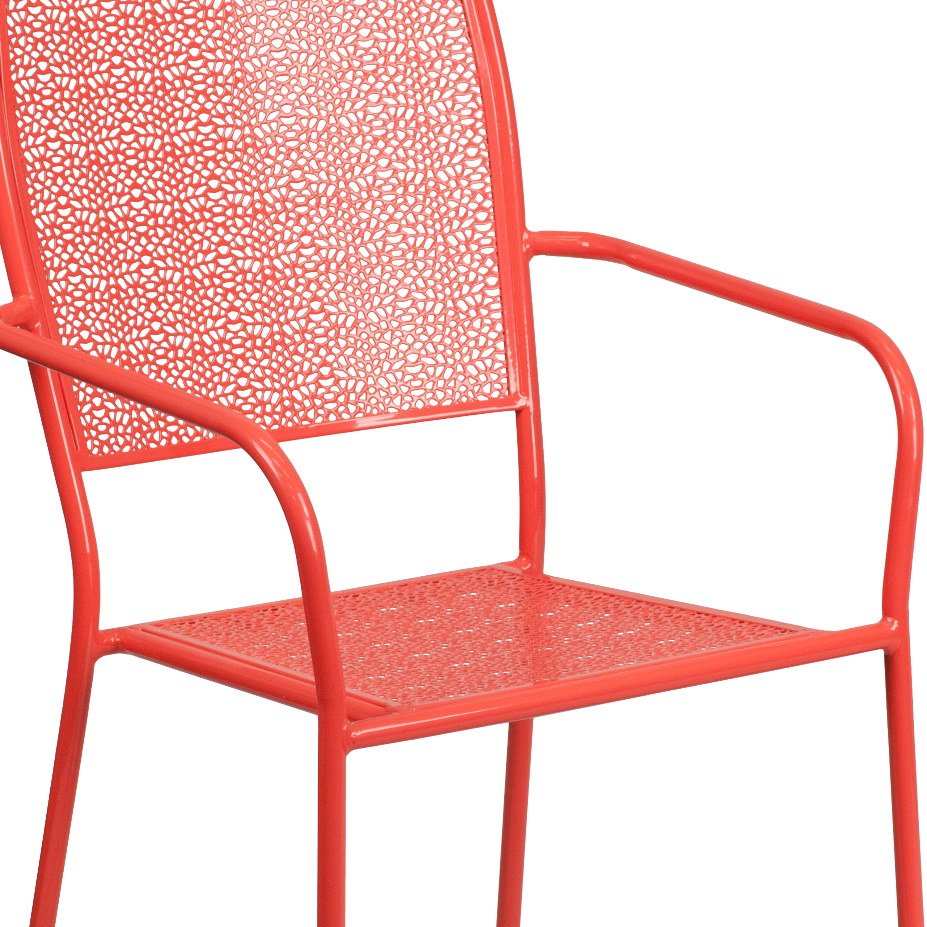 Commercial Grade Sky Blue Indoor-Outdoor Steel Patio Arm Chair with Square Back - Picture 9 of 61