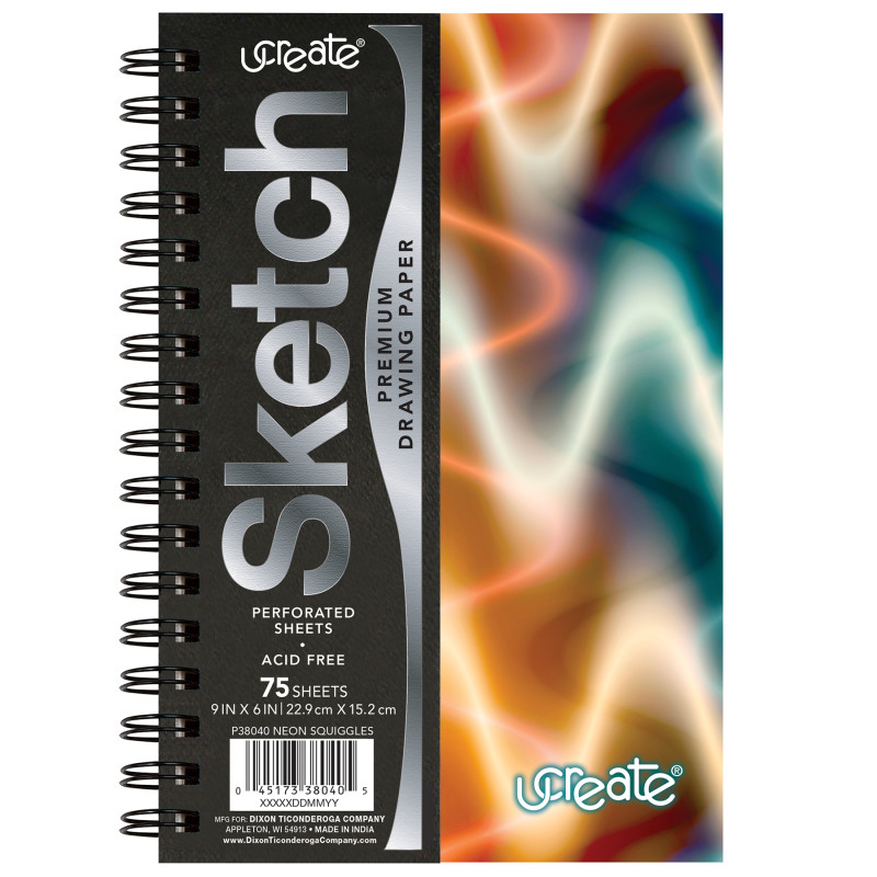 Poly Sketch Book, Neon Squiggles, 9" x 6"