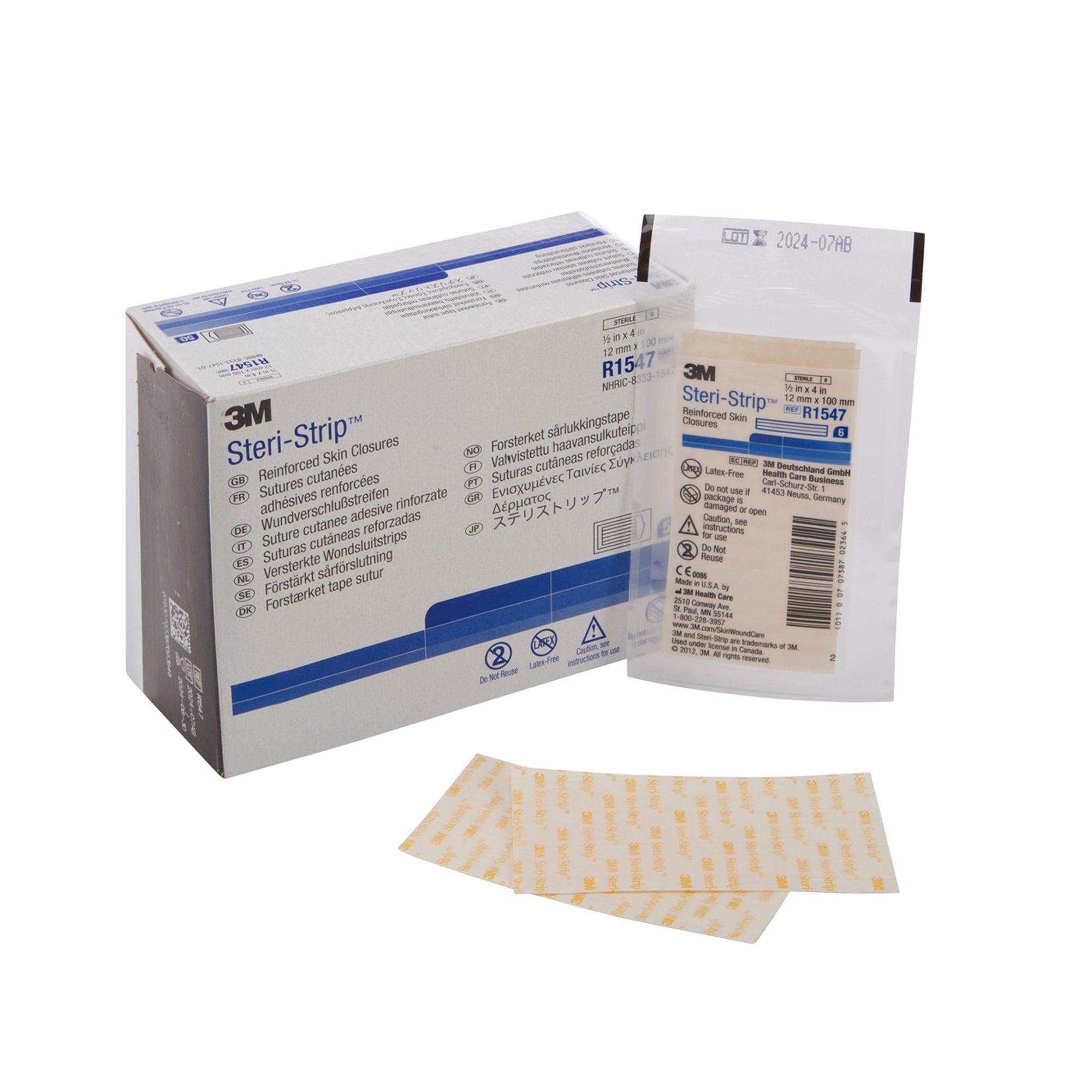 3M Steri-Strip Skin Closure Strips, 1/2 x 4 inch, Reinforced Strip, White