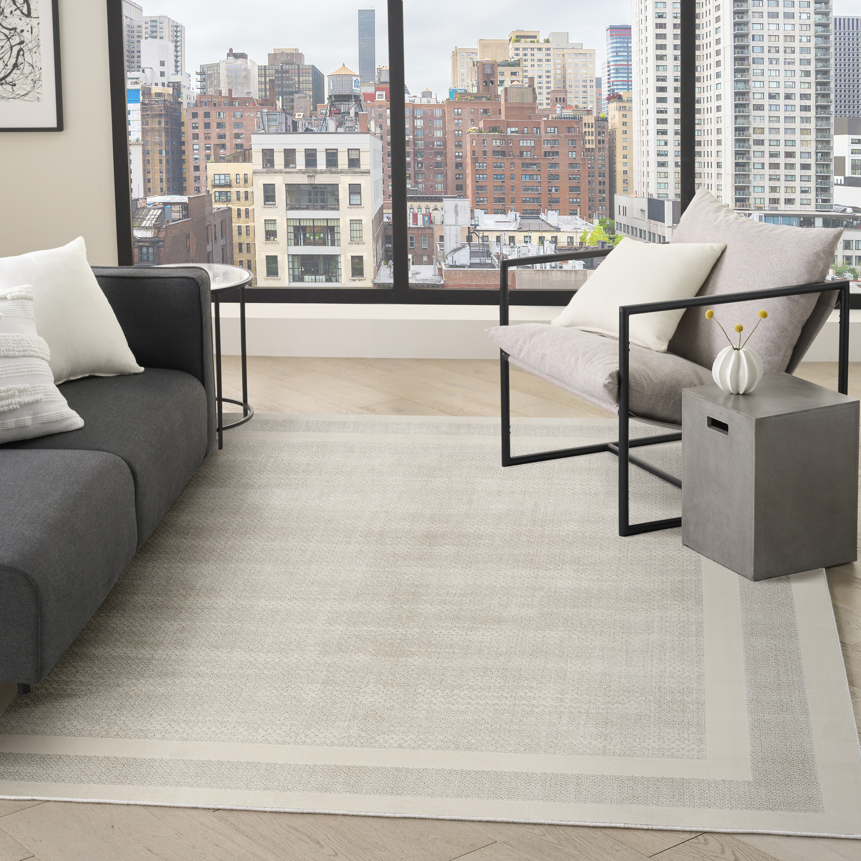 DKNY Grand Street 9' x 12' Ivory Taupe Modern Indoor Rug