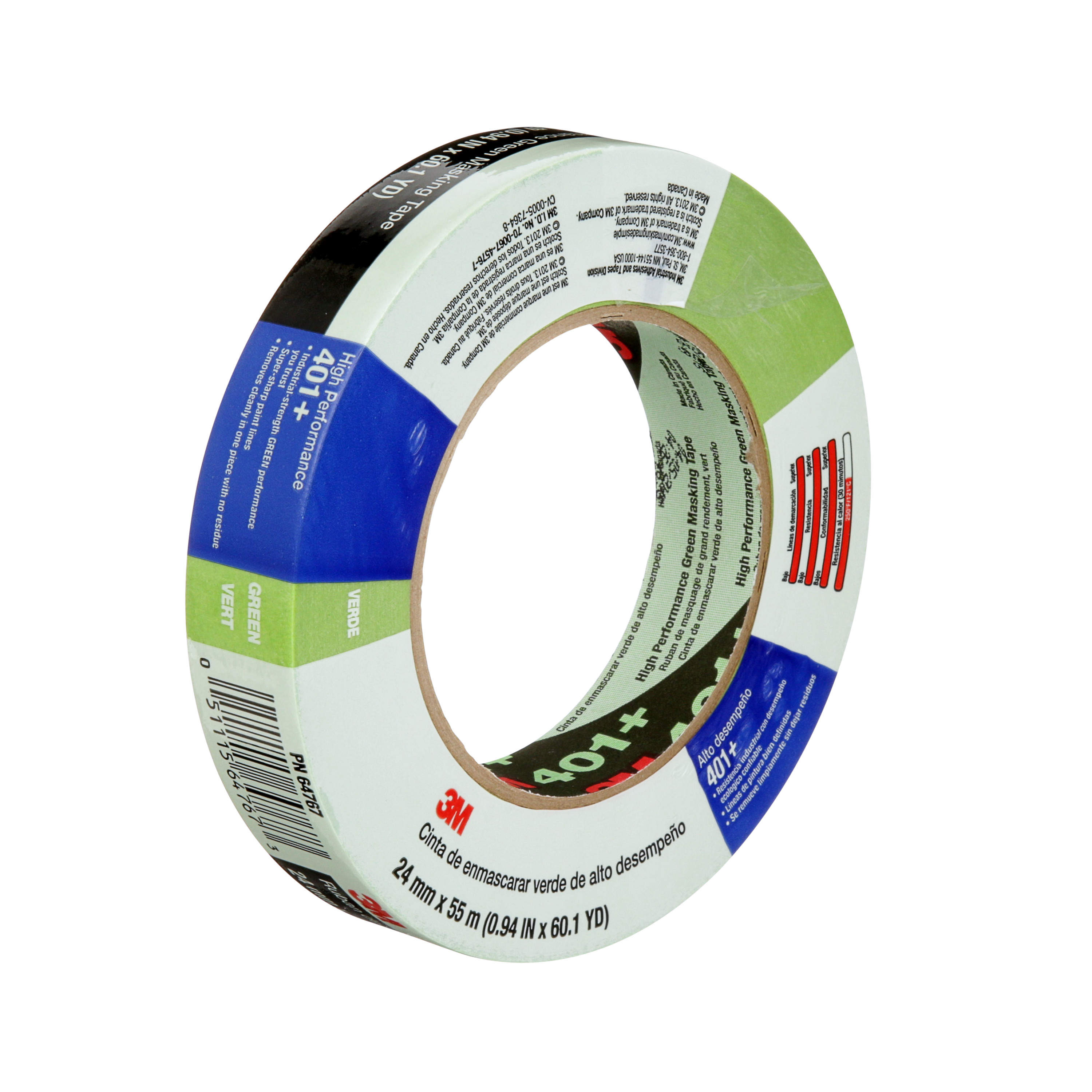 3M™ High Performance Green Masking Tape 401+, 24 mm x 55 m, 24
individually wrapped rolls per case, Conveniently Packaged