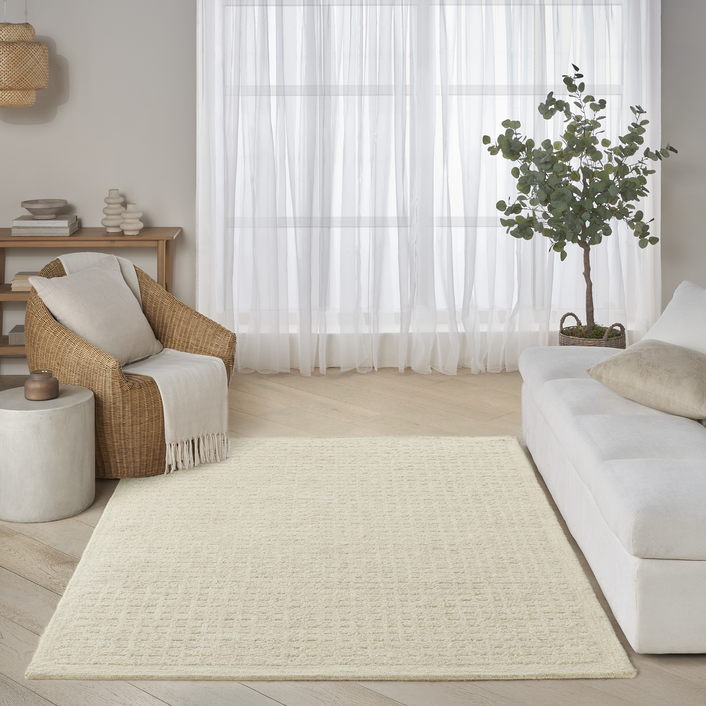 DKNY Pure Grids 5'3" x 7'3" Ivory Beige Contemporary Indoor Rug