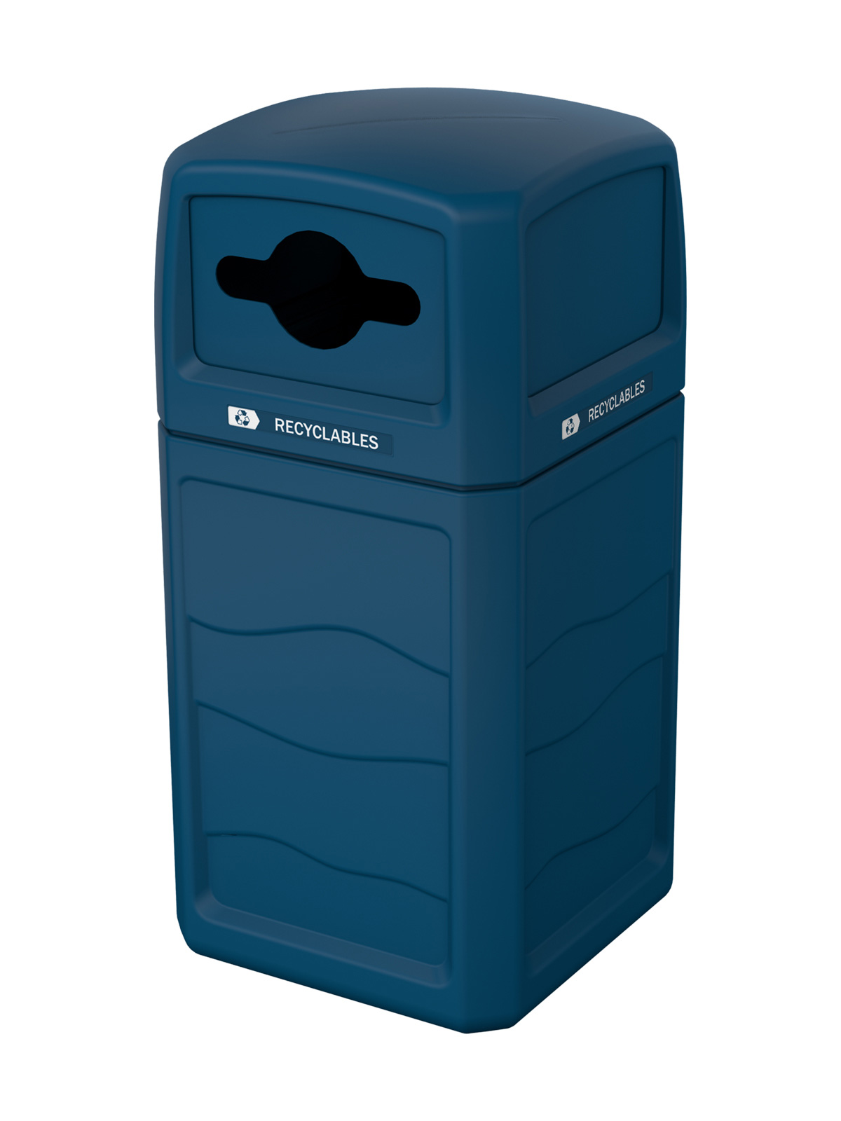 Busch Systems Renegade Series Blue Outdoor Recycling Container Front Angle with Mixed Opening