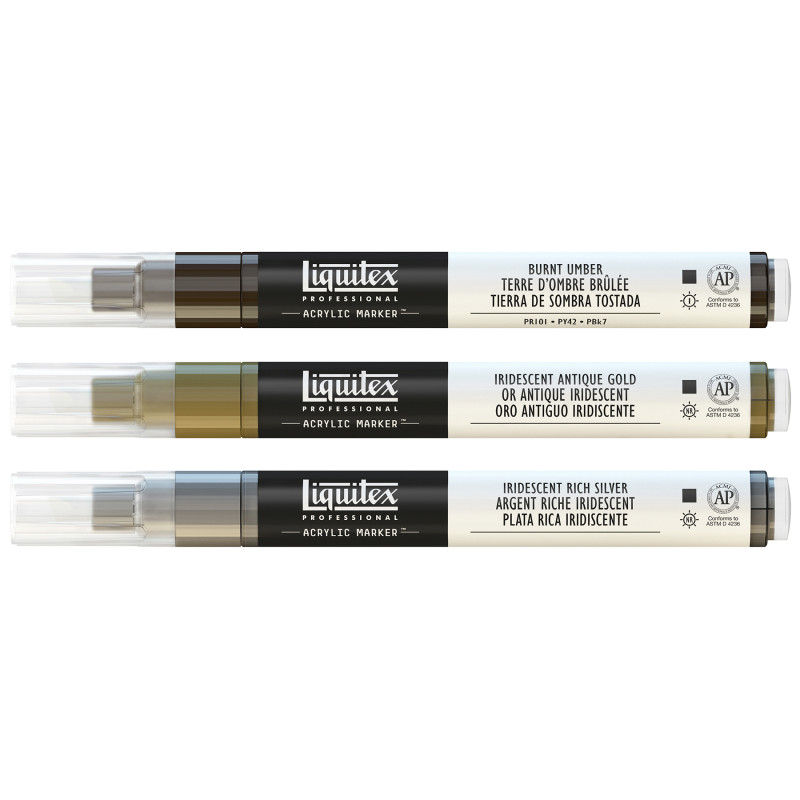 Professional Acrylic Paint Markers, Iridescent Colors, 2 mm, Set of 3