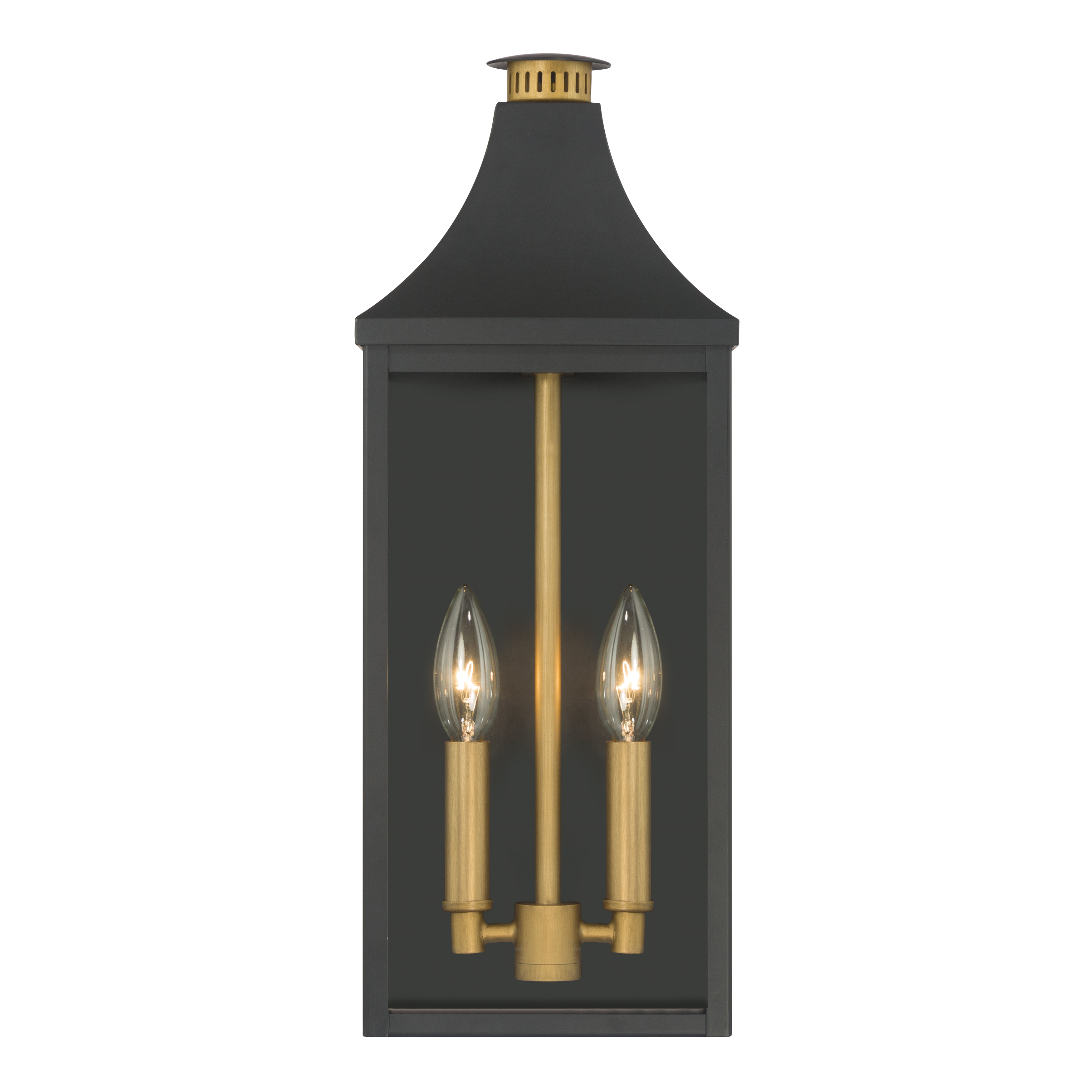 2-Light Outdoor Wall Lantern - Dark Matte Black and Legacy Brass with Clear Glass - alternate view