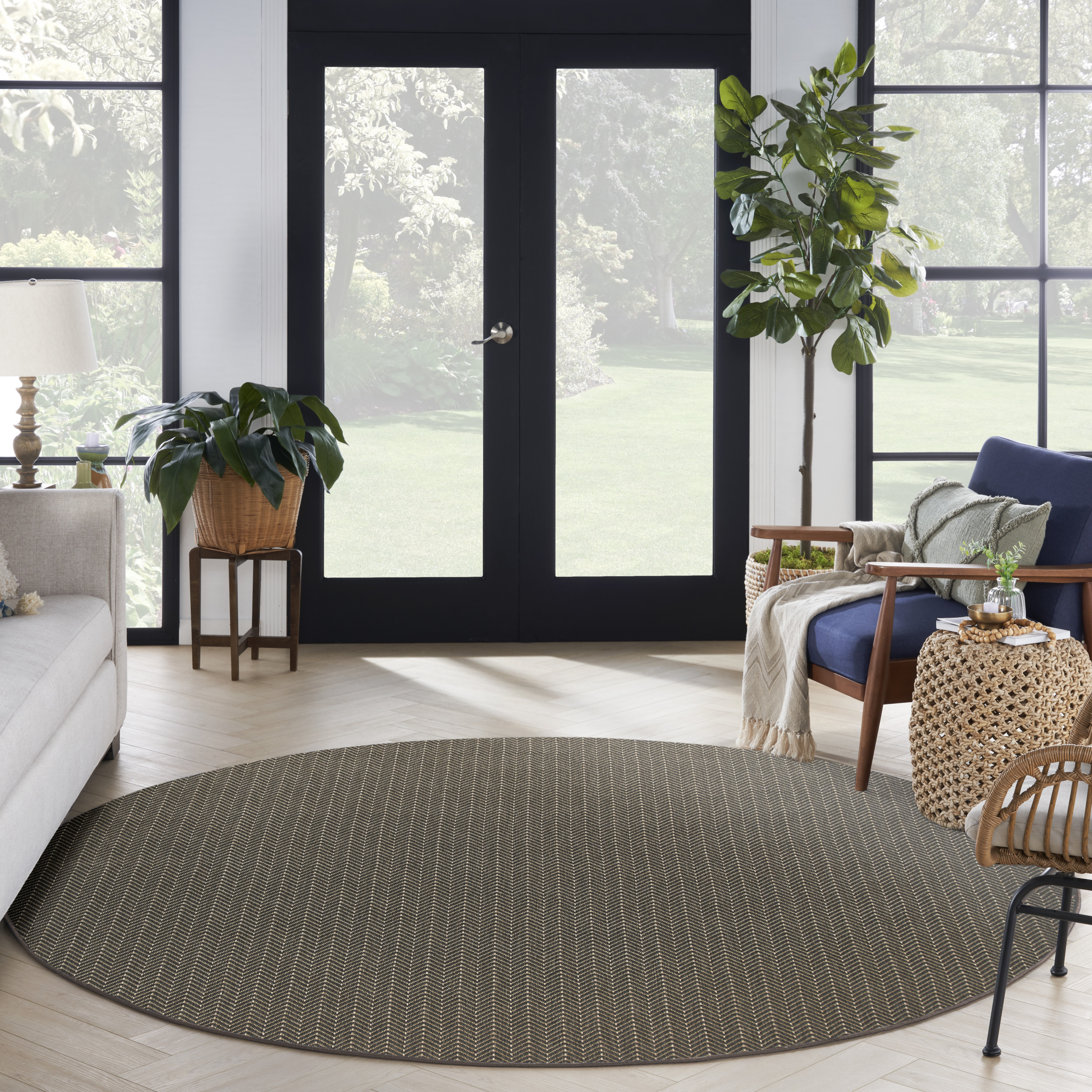 Nourison Horizon Indoor/Outdoor 5' x Round Charcoal Modern Rug