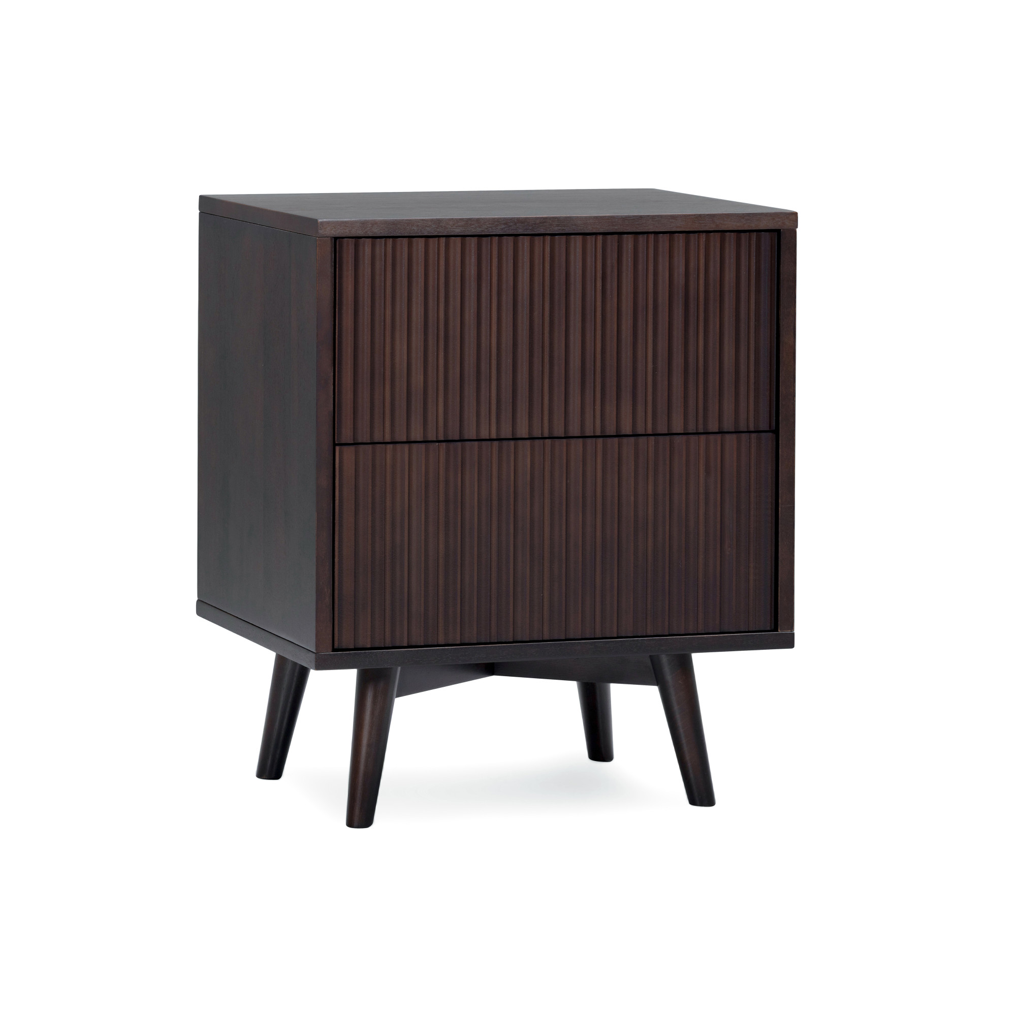 Tremolo Bedside Nightstand with 2 Push-Open Drawers & Fluted Fronts Accent