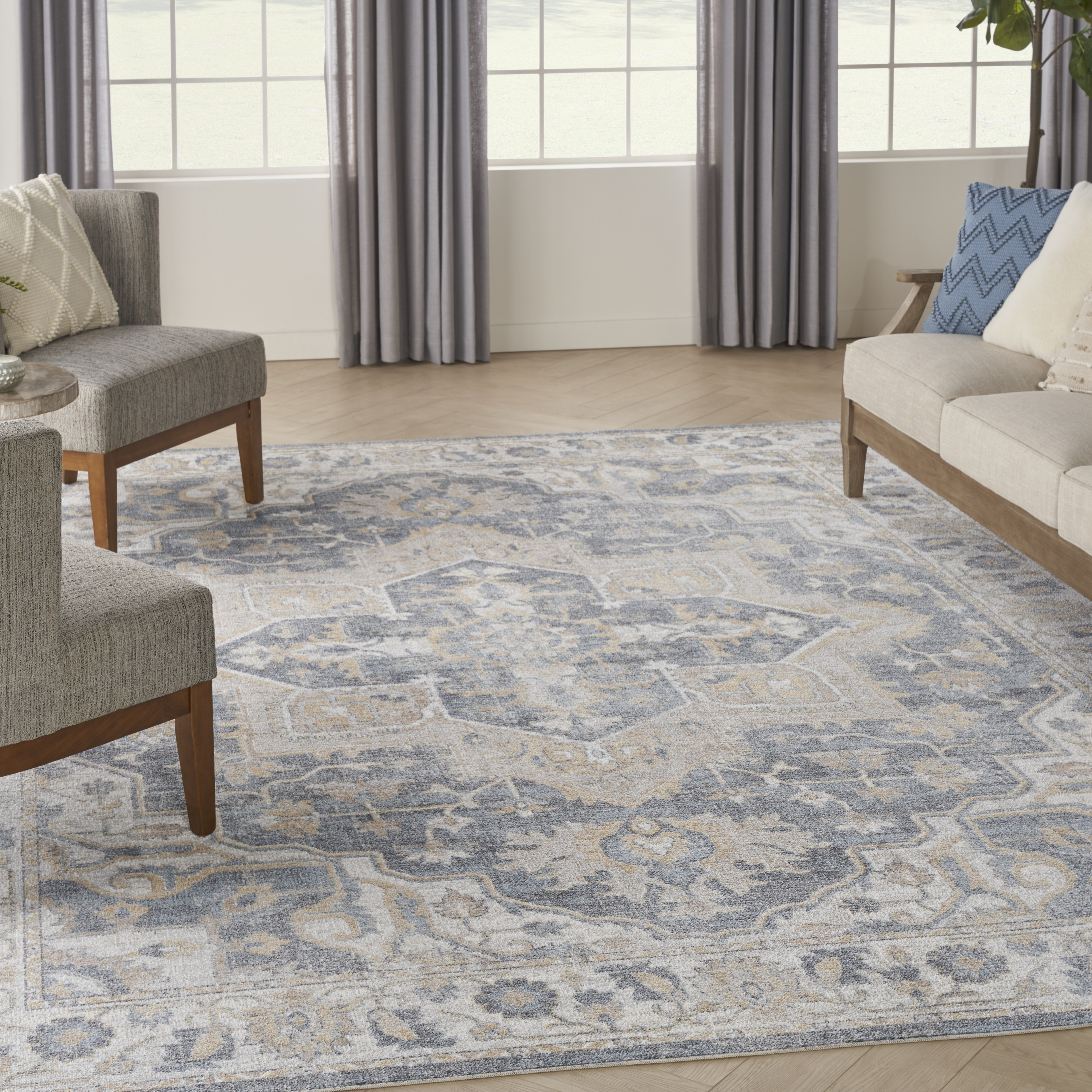 Nourison Astra Machine Washable 7' x 10' Grey Blue Vintage Indoor Rug