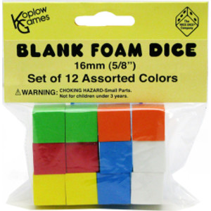 Assorted Color Blank 16mm Foam Dice, Pack of 12