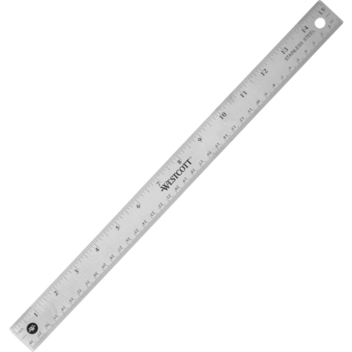 Stainless Steel Office Ruler With Non Slip Cork Base, Standard/Metric, 15 in Long