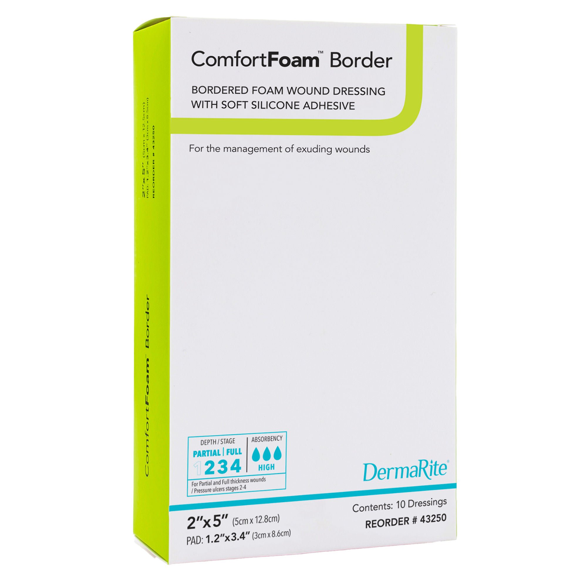 ComfortFoam™ Border Foam Wound Dressing with Soft Silicone Adhesive, 5 x 12.8 cm