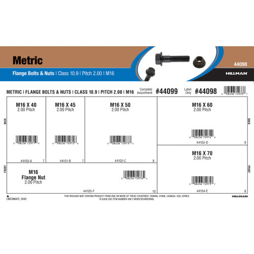Class 10.9 Metric Flange Bolts & Nuts Assortment (M16-2.00 Thread)