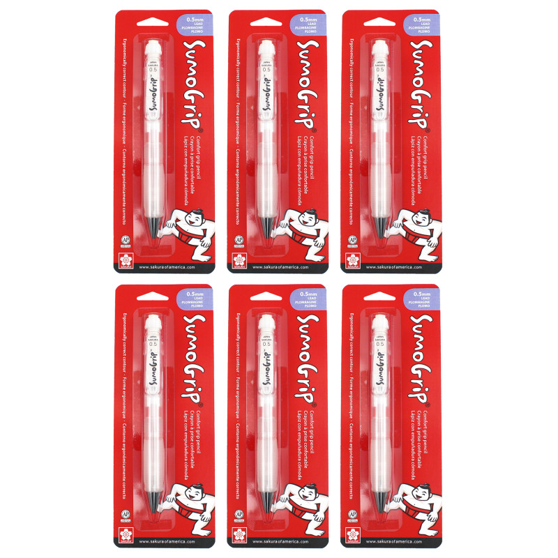 SumoGrip Comfort Grip Mechanical Pencil, 0.5mm, White, Blister Card, Pack of 6